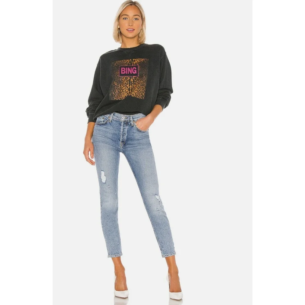 RE/DONE High Rise Ankle Crop Skinny Denim Jeans Blue Distressed Size 31